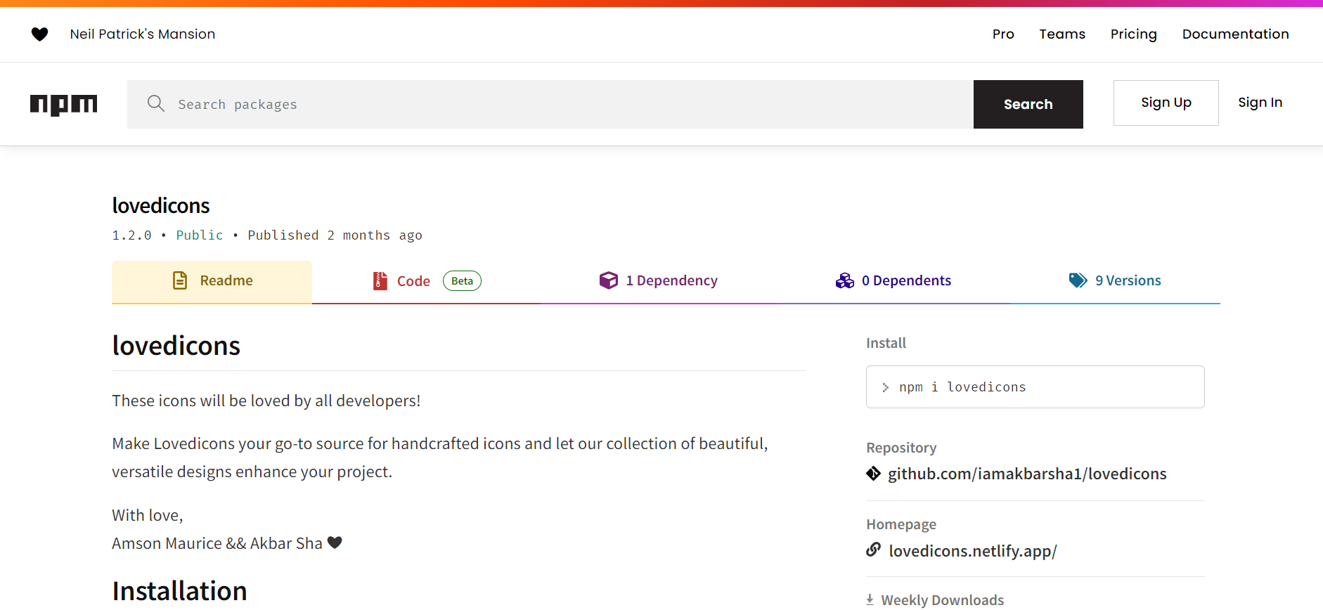 lovedicons - NPM Package